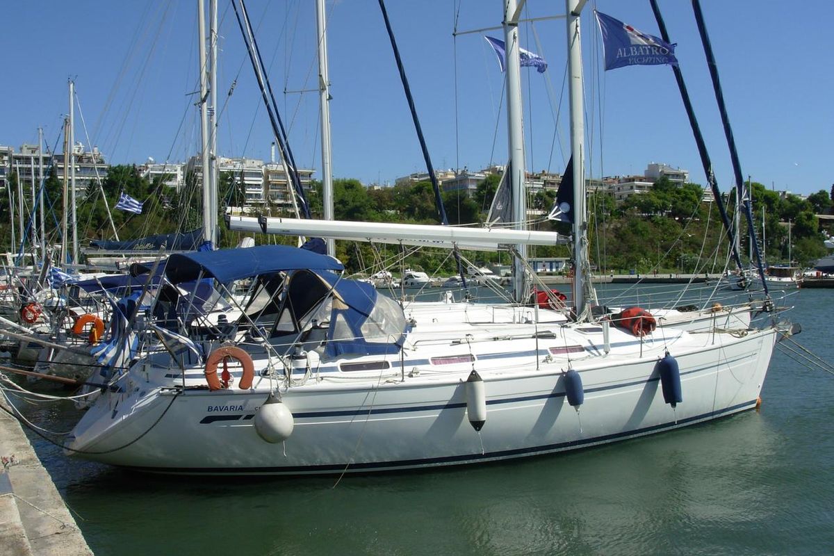 Exterior view of Meander, a Bavaria 38 sailboat at Sithonia Municipal Unit, Greece
