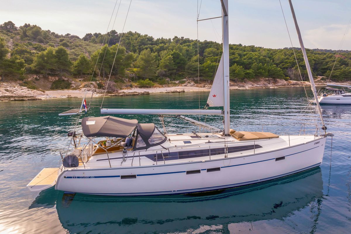 Exterior view of Bella Vita, a Bavaria Cruiser 46 sailboat at Split, Croatia