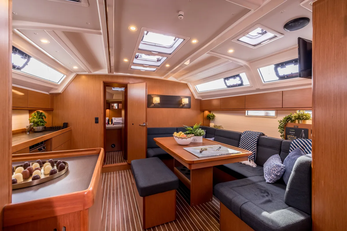 Salon of Bella Vita, a Bavaria Cruiser 46 sailboat at Split, Croatia