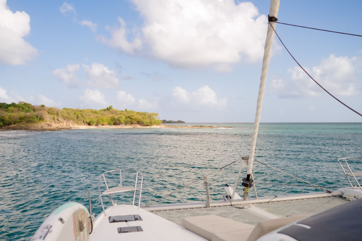 Deck of Beyond, a Fountaine Pajot Aura 51 catamaran at Alameda, United States