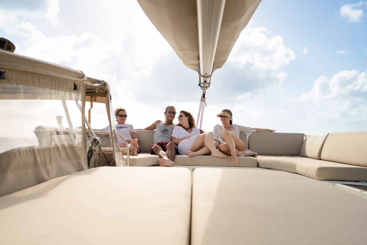 Deck of Beyond, a Fountaine Pajot Aura 51 catamaran at Alameda, United States