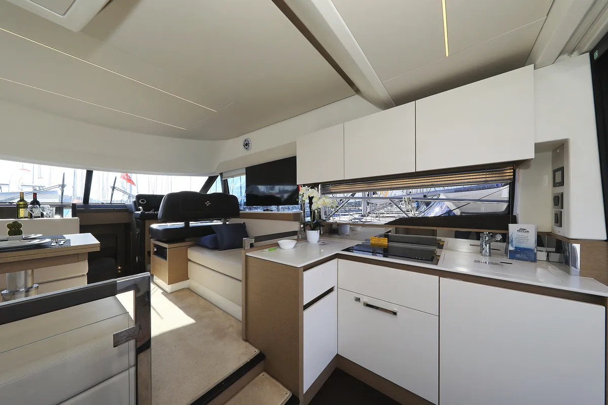 Galley of Ferus, a Jeanneau Prestige 460 Fly yacht at Grad Biograd na Moru, Croatia