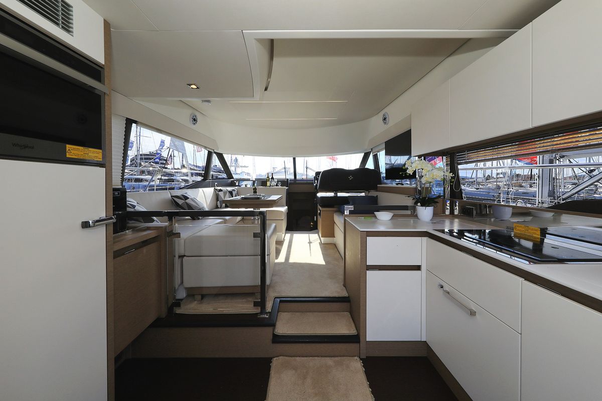 Galley of Ferus, a Jeanneau Prestige 460 Fly yacht at Grad Biograd na Moru, Croatia