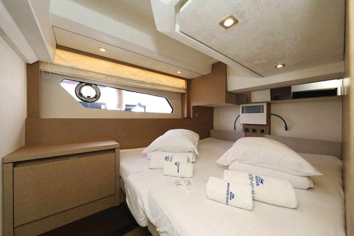 Cabin on Ferus, a Jeanneau Prestige 460 Fly yacht at Grad Biograd na Moru, Croatia