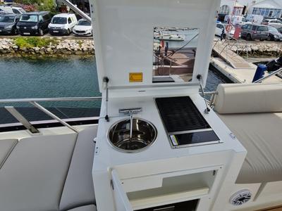 Deck of Ferus, a Jeanneau Prestige 460 Fly yacht at Grad Biograd na Moru, Croatia