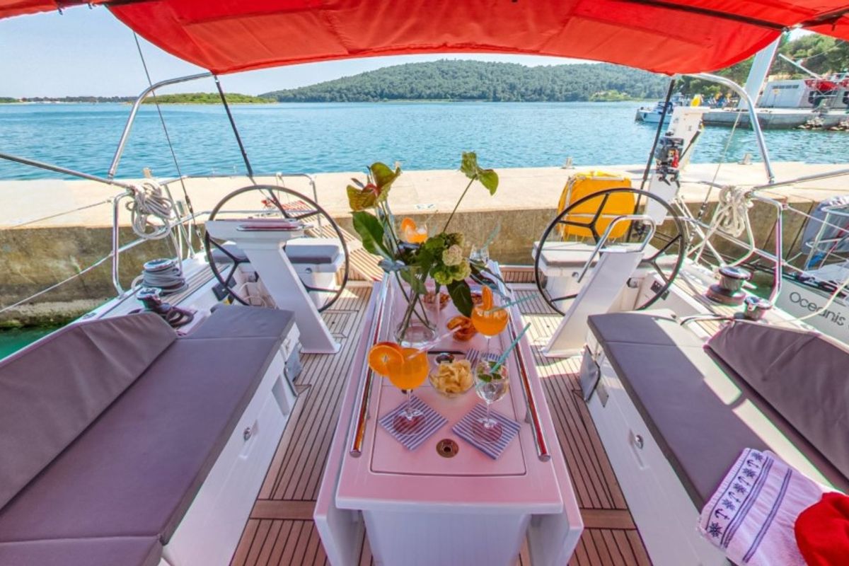 Cockpit of Nauti Buoy, a Beneteau Oceanis 46.1 sailboat at Split, Croatia