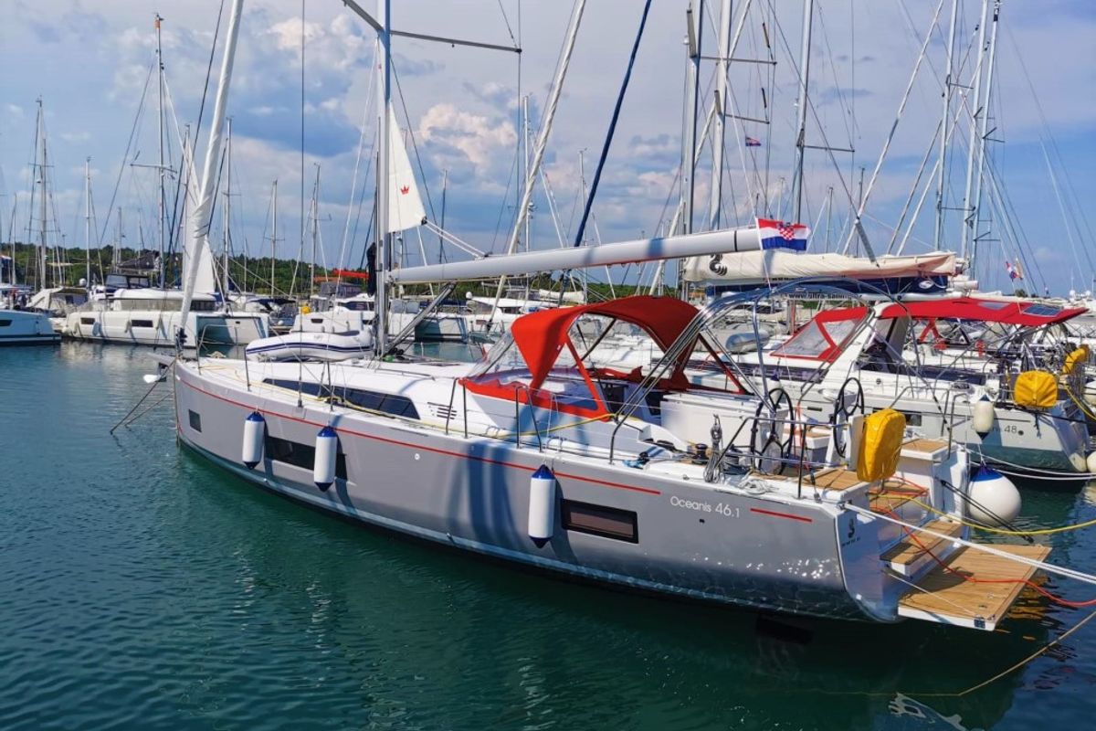Exterior view of Nauti Buoy, a Beneteau Oceanis 46.1 sailboat at Split, Croatia