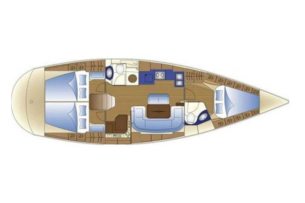 Floor plan of Nefeli, a Bavaria 42 Cruiser sailboat at Skiathos, Greece