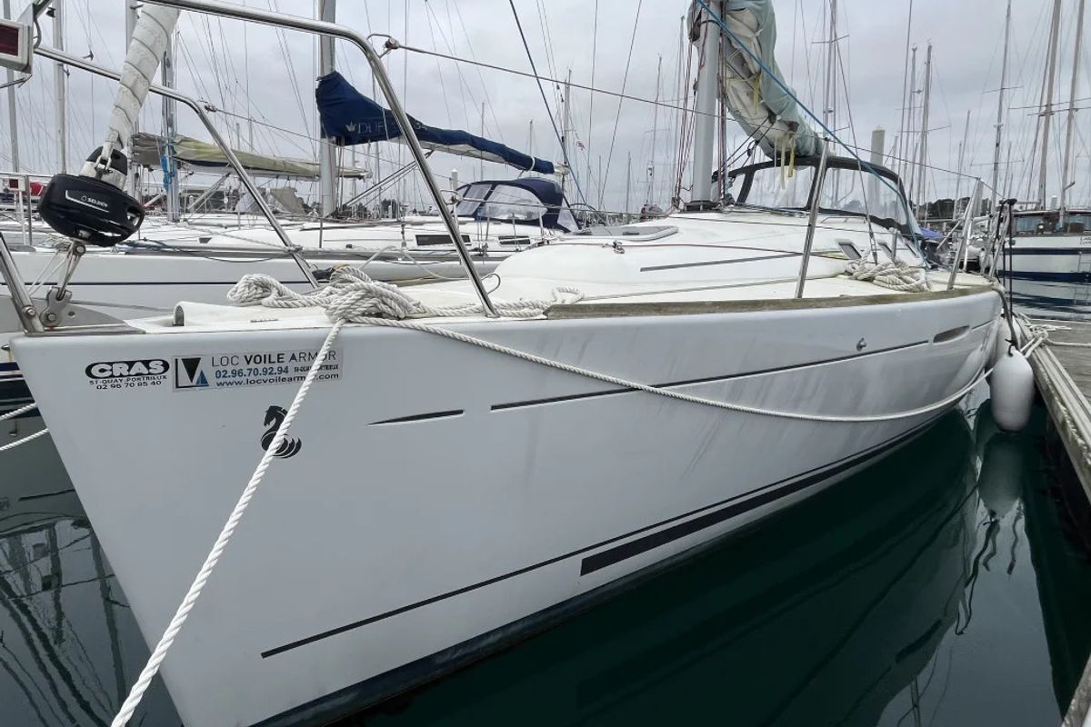 Exterior view of Tiaga, a Beneteau First 31.7 sailboat at Saint-Cast-le-Guildo, France
