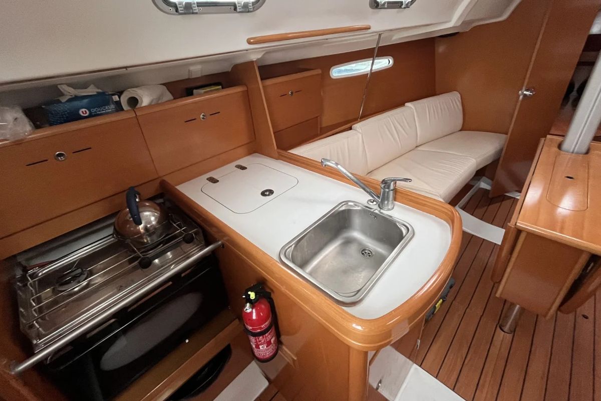 Galley of Tiaga, a Beneteau First 31.7 sailboat at Saint-Cast-le-Guildo, France