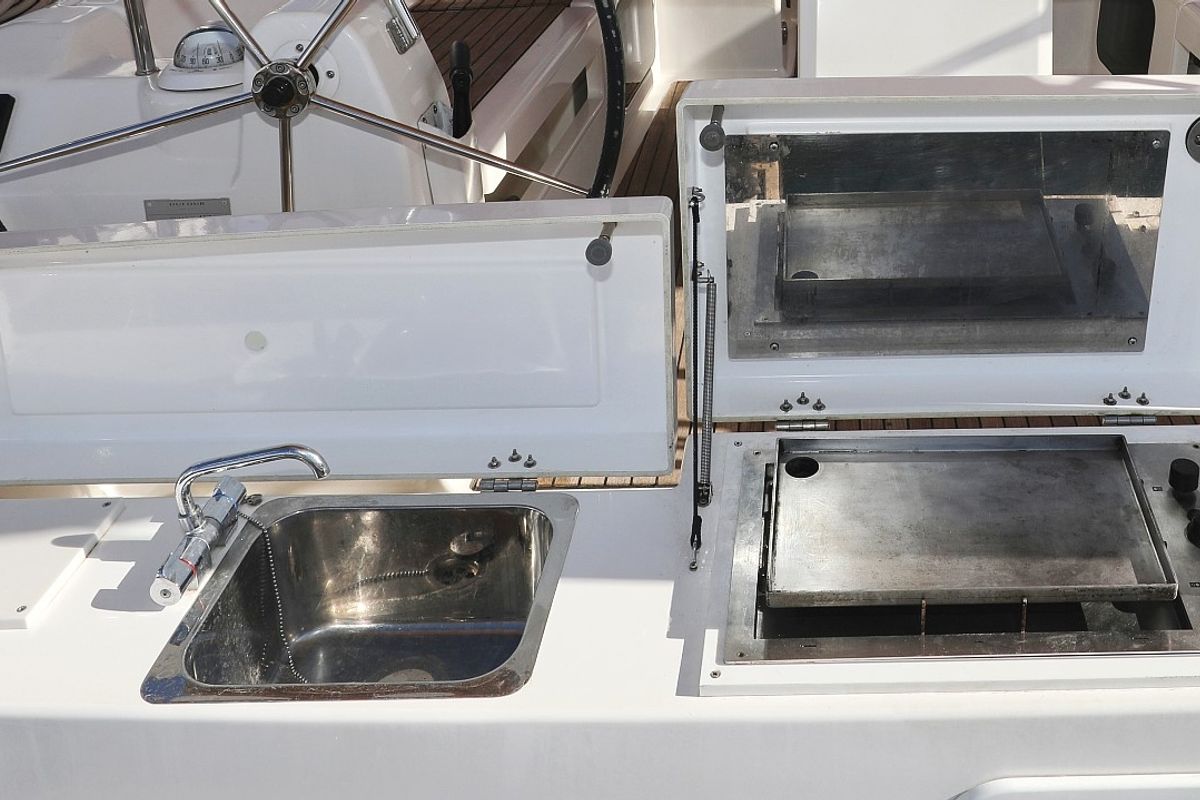 Deck of Alabama, a Dufour 412 GL sailboat at Grad Biograd na Moru, Croatia