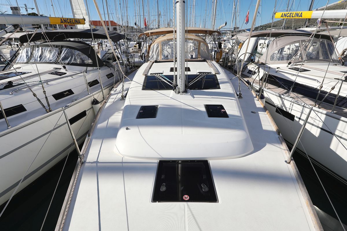 Deck of Alabama, a Dufour 412 GL sailboat at Grad Biograd na Moru, Croatia