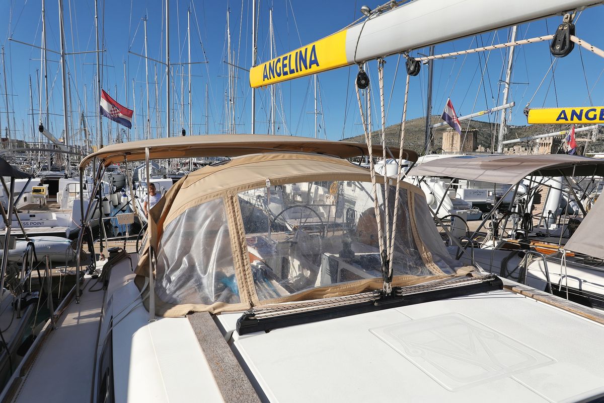 Deck of Alabama, a Dufour 412 GL sailboat at Grad Biograd na Moru, Croatia