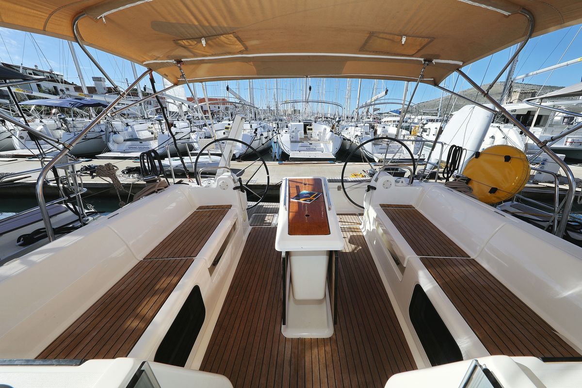 Cockpit of Alabama, a Dufour 412 GL sailboat at Grad Biograd na Moru, Croatia