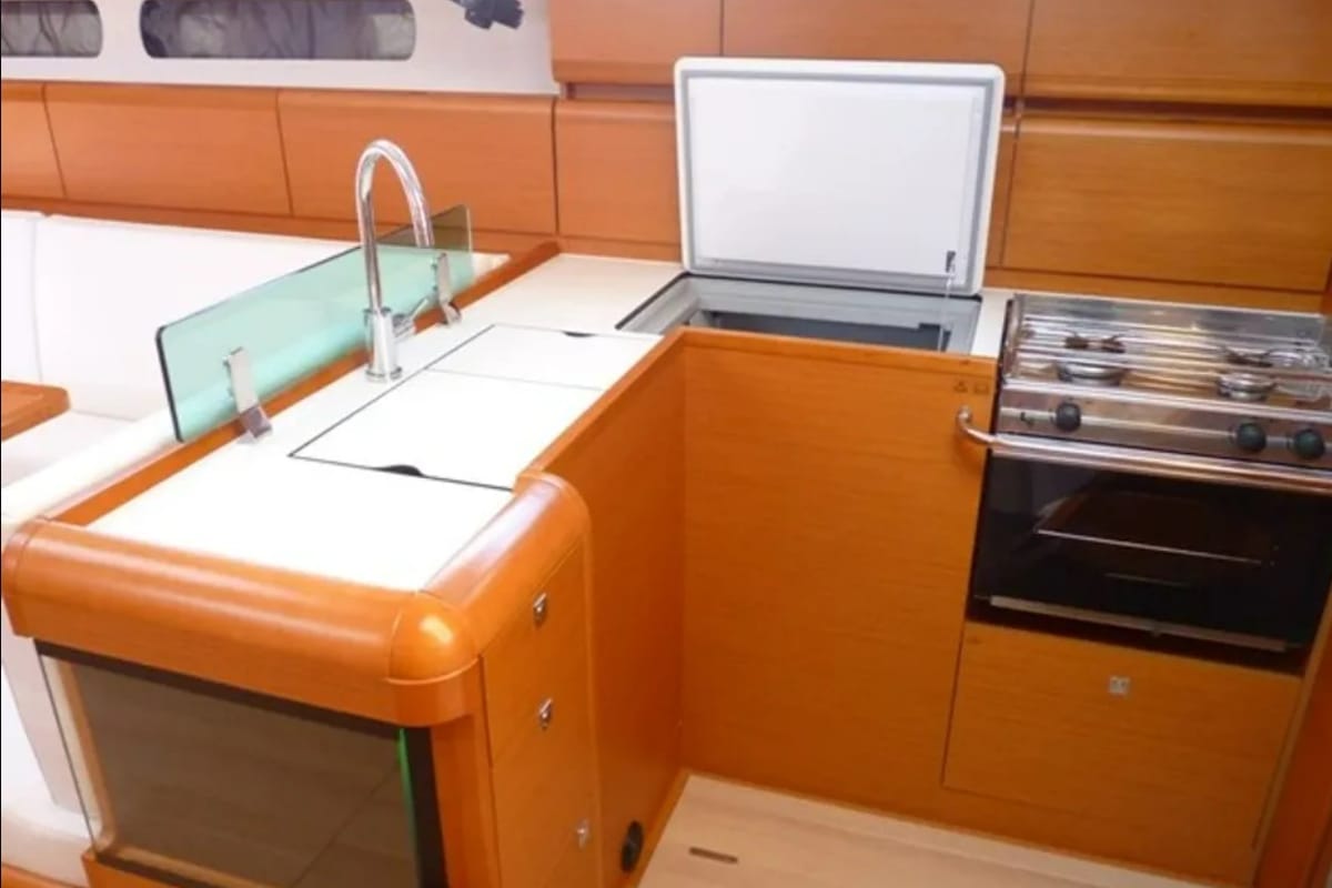 Galley of Melody, a Jeanneau Sun Odyssey 449 sailboat at Municipal Unit of Lefkada, Greece