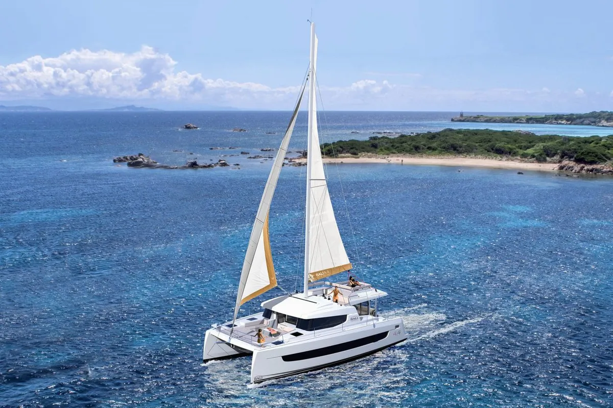 Exterior view of Blue Diamond, a Bali 4.4 catamaran at Municipal Unit of Lefkada, Greece