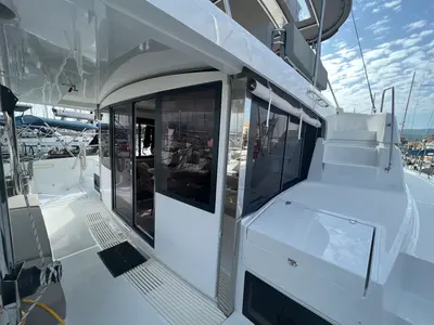 Deck of Blue Diamond, a Bali 4.4 catamaran at Municipal Unit of Lefkada, Greece