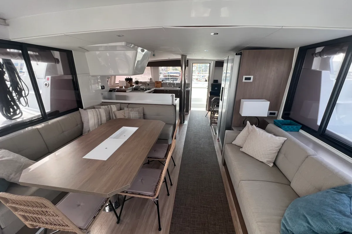 Salon of Blue Diamond, a Bali 4.4 catamaran at Municipal Unit of Lefkada, Greece