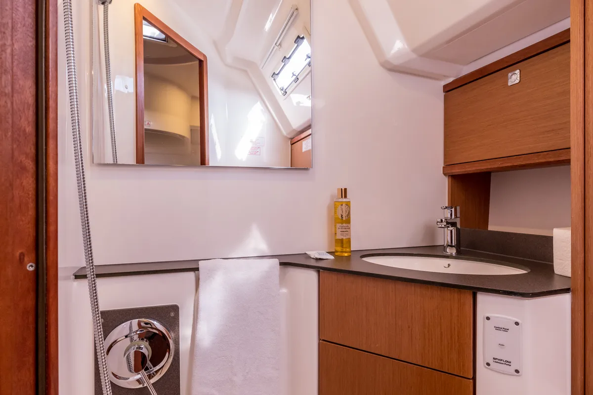 Deck of Sea Sparkle, a Bavaria Cruiser 46 sailboat at Split, Croatia