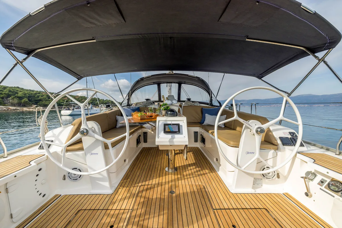 Deck of Sea Sparkle, a Bavaria Cruiser 46 sailboat at Split, Croatia