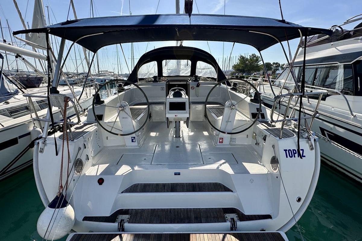 Cockpit of Topaz, a Bavaria Cruiser 46 sailboat at Općina Sukošan, Croatia