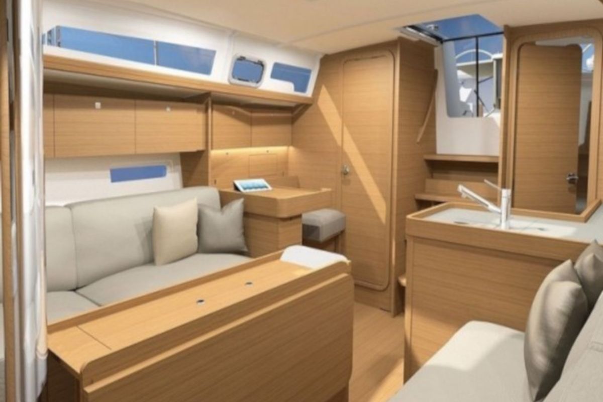 Salon of Blue Mares, a Dufour 360 Grand Large sailboat at Sant Antoni de Portmany, Spain
