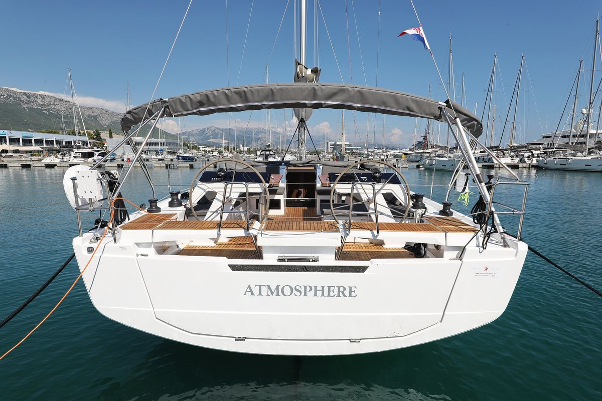 Exterior view of Atmosphere, a Hanse Yachts Hanse 460 sailboat at Grad Kaštela, Croatia