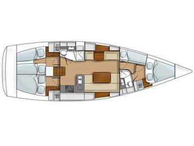 Floor plan of Leonessa, a Hanse Yachts Hanse 430 sailboat at Piraeus, Greece