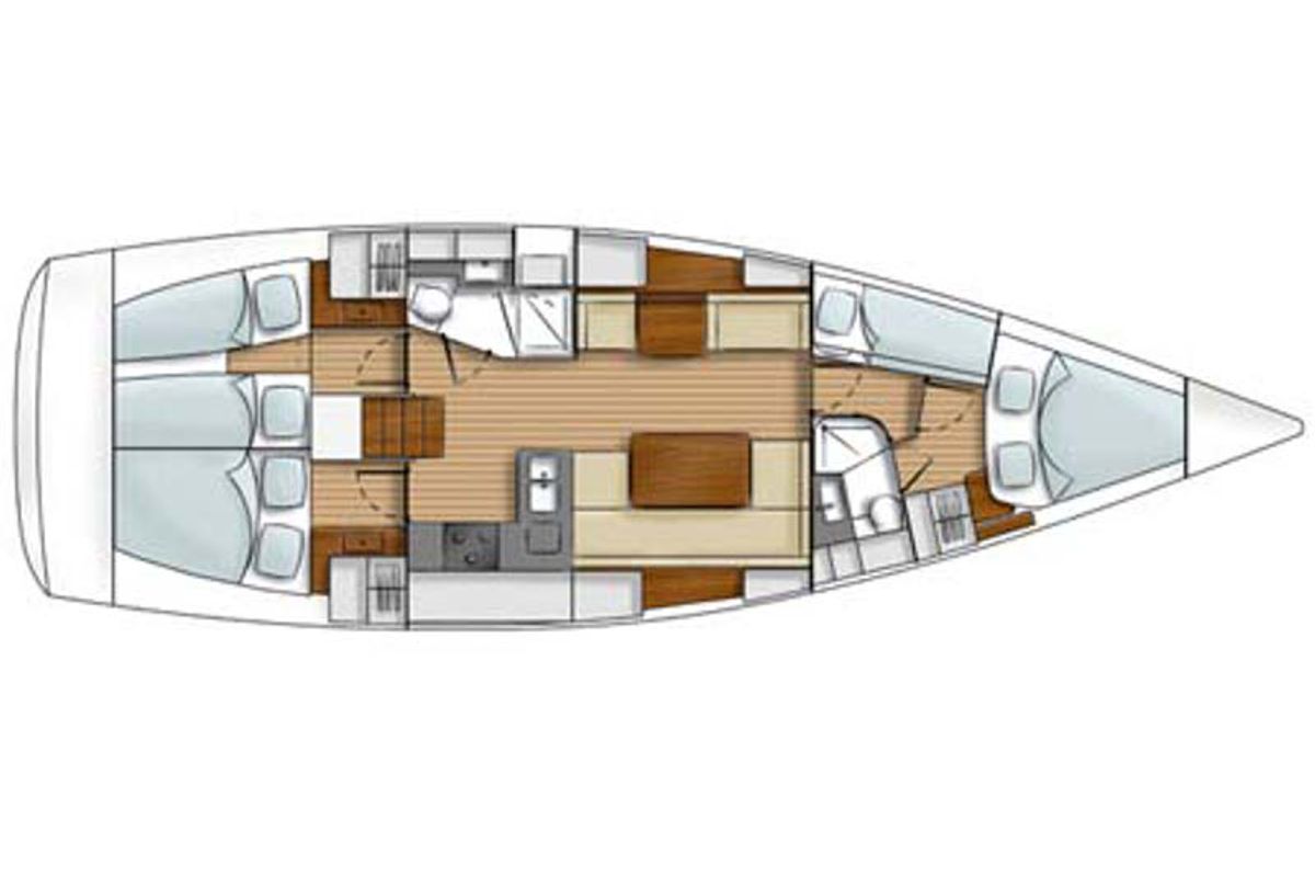 Floor plan of Leonessa, a Hanse Yachts Hanse 430 sailboat at Piraeus, Greece