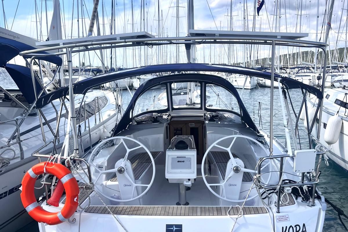 Cockpit of KORA, a Bavaria Cruiser 34 sailboat at Općina Sukošan, Croatia