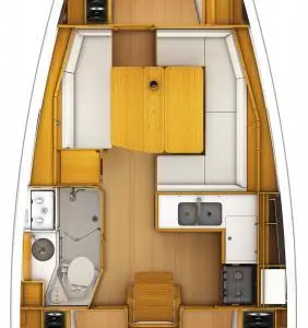 Floor plan of Lioba, a Jeanneau Sun Odyssey 389 sailboat at Heiligenhafen, Germany