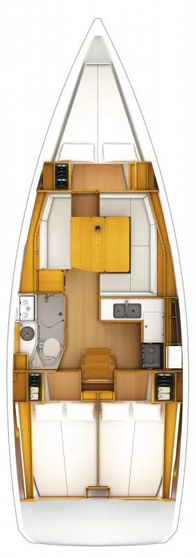 Floor plan of Lioba, a Jeanneau Sun Odyssey 389 sailboat at Heiligenhafen, Germany