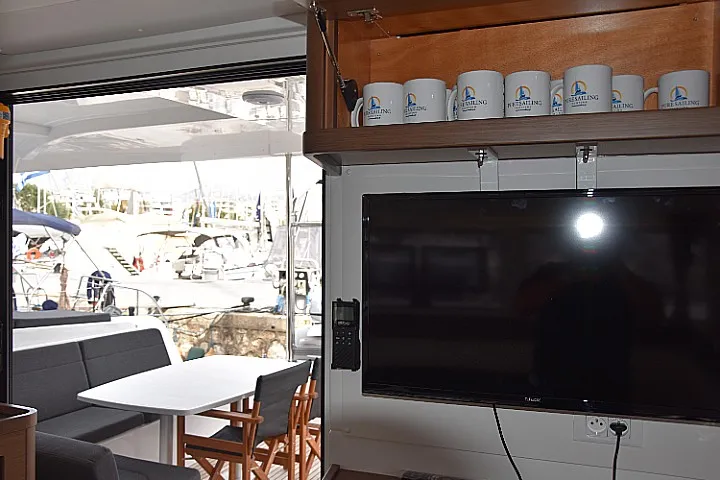 Salon of Arion, a Lagoon 42 catamaran at Skiathos, Greece