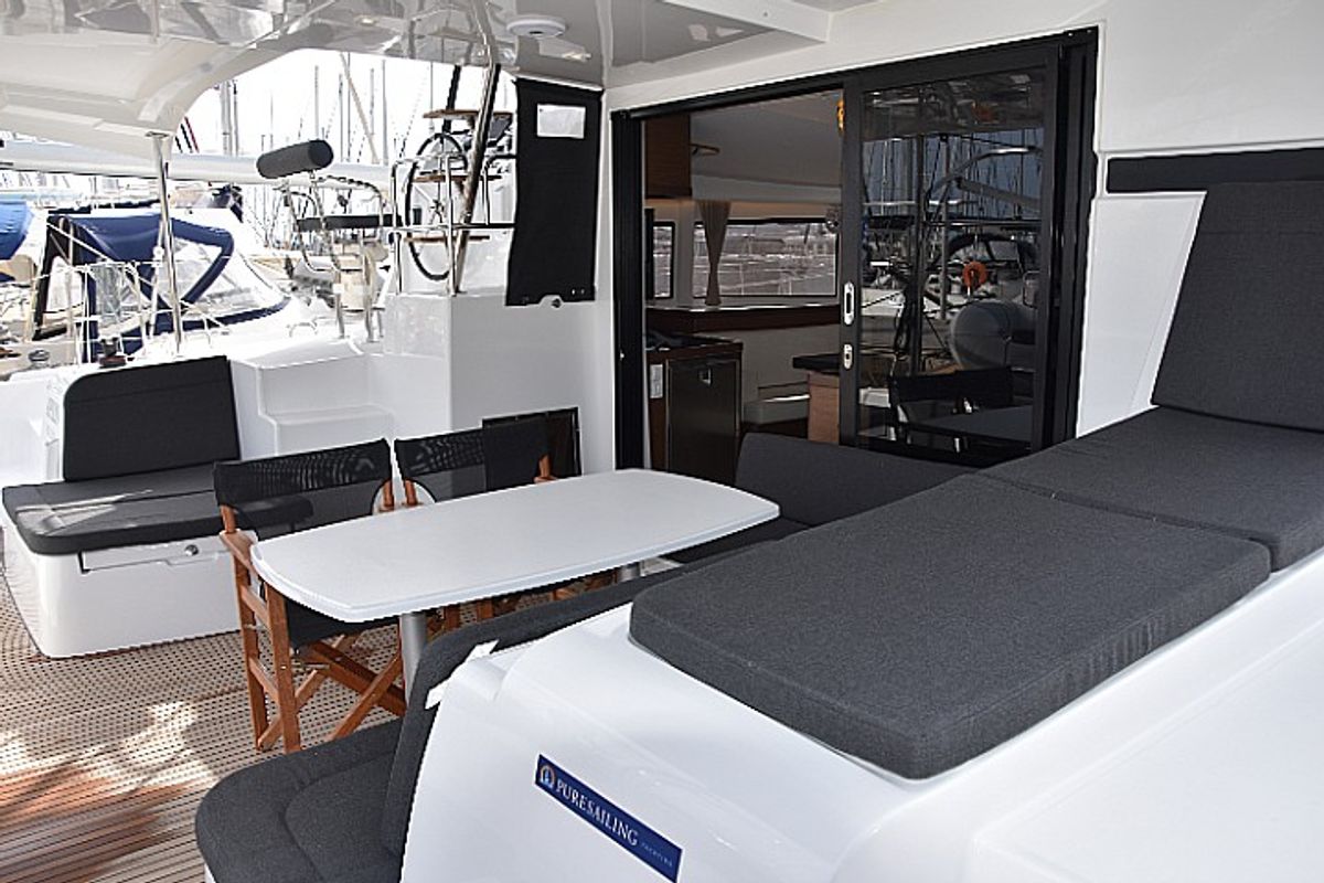 Deck of Arion, a Lagoon 42 catamaran at Skiathos, Greece
