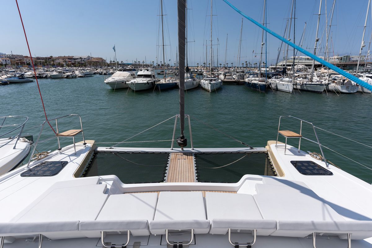 Deck of Premium +, a Aventura Catamarans Aventura 45 catamaran at Dénia, Spain