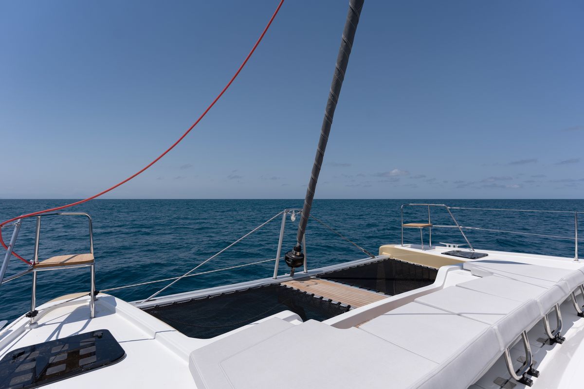 Deck of Premium +, a Aventura Catamarans Aventura 45 catamaran at Dénia, Spain