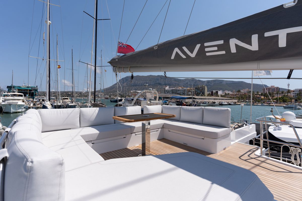 Deck of Premium +, a Aventura Catamarans Aventura 45 catamaran at Dénia, Spain