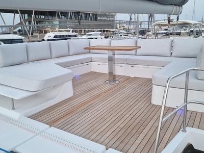 Deck of Premium +, a Aventura Catamarans Aventura 45 catamaran at Dénia, Spain
