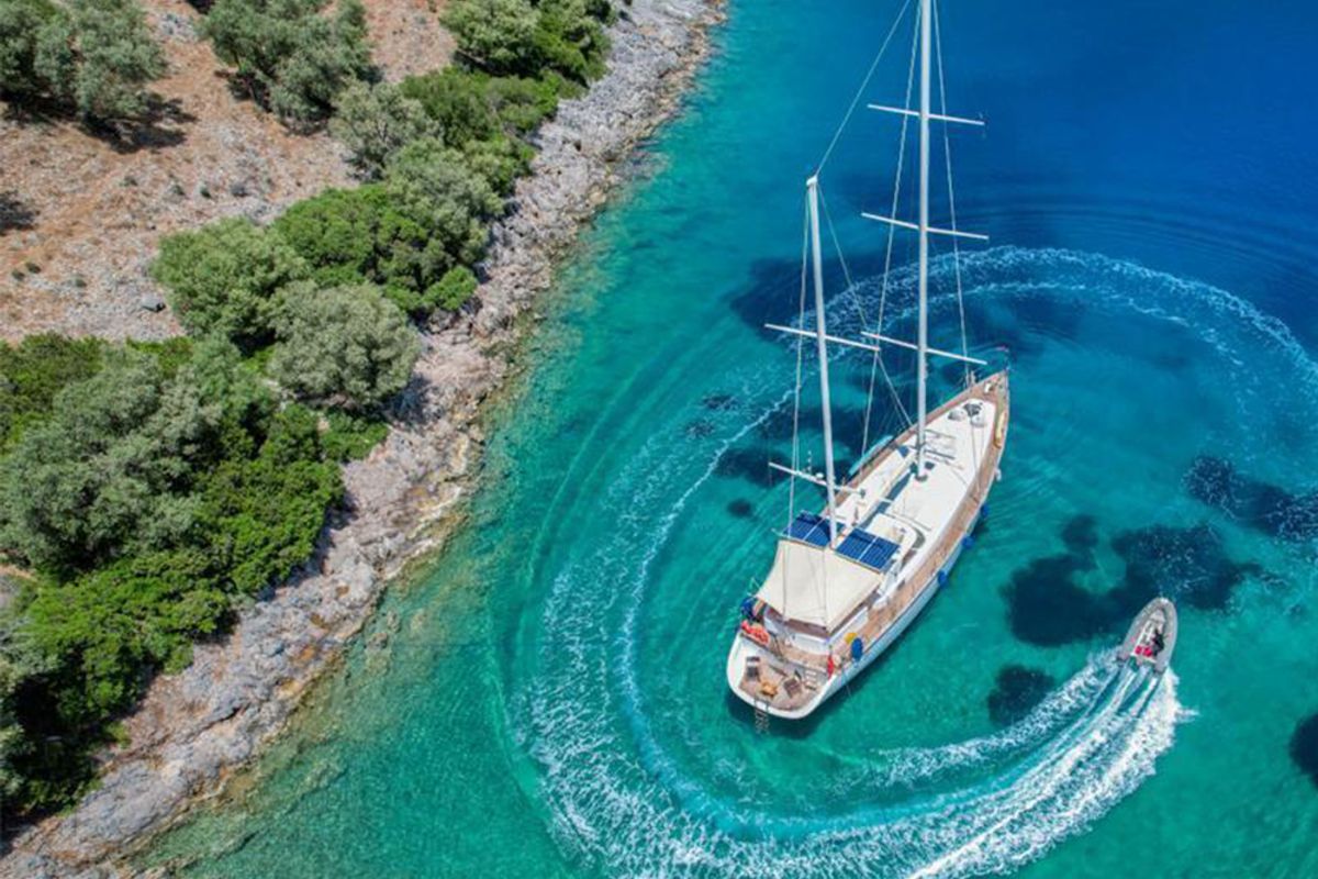 Deck of Angelo, a Gulet Gulet gulet at Fethiye, Turkey
