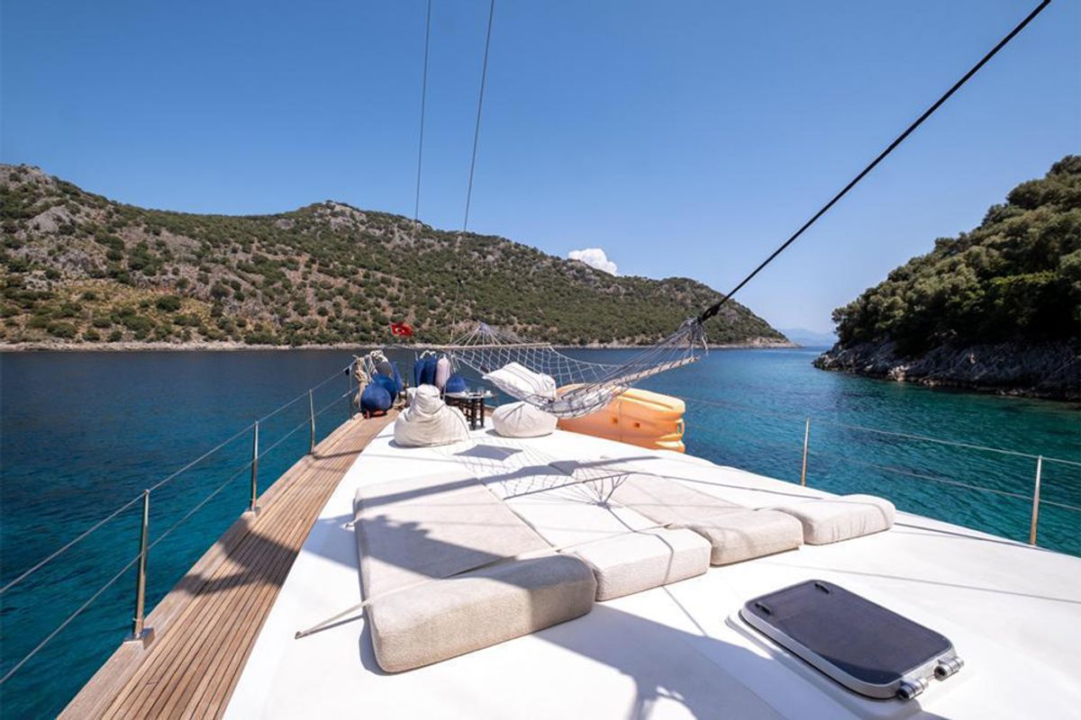 Deck of Angelo, a Gulet Gulet gulet at Fethiye, Turkey