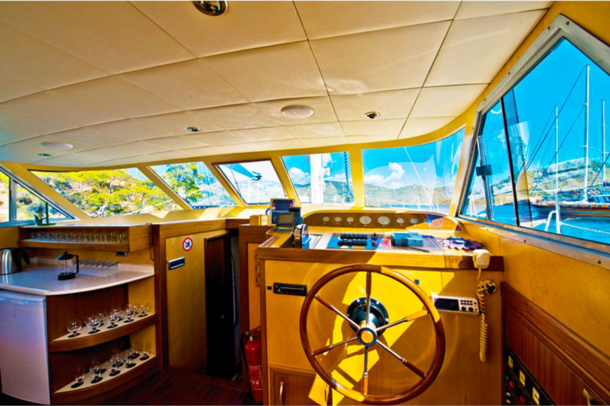 Cockpit of Angelo, a Gulet Gulet gulet at Fethiye, Turkey