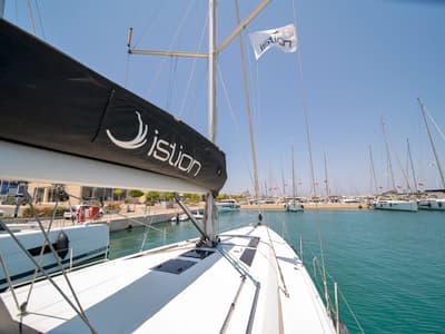 Deck of Rebekka Blue, a Beneteau Oceanis 46.1 sailboat at Municipal Unit of Rhodes, Greece