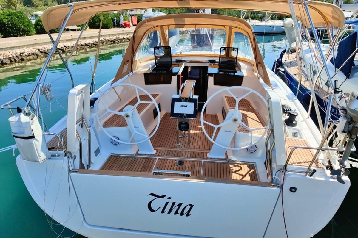 Exterior view of Tina, a Hanse Yachts Hanse 418 sailboat at Općina Sukošan, Croatia
