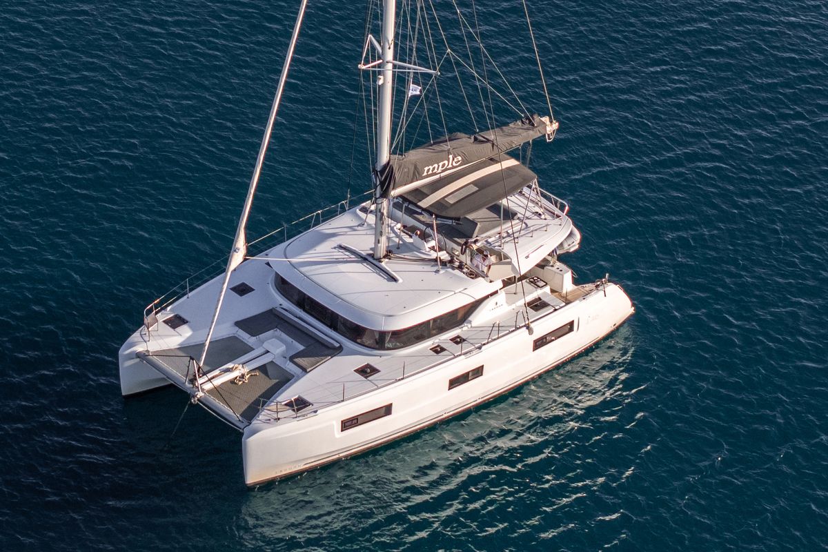 Exterior view of MPLE (air condition, generator, water maker) , a Lagoon 46 catamaran at Athens, Greece