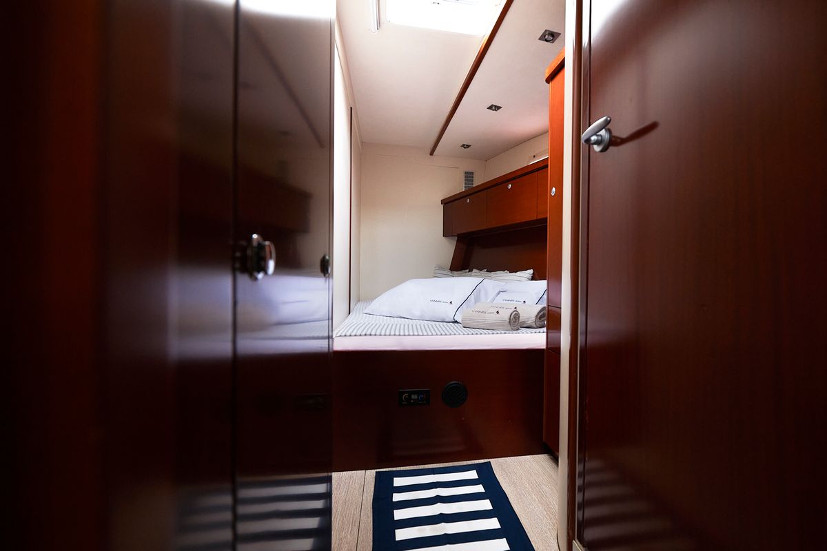 Cabin on Yannis 65 s, a Hanse Yachts Hanse 540e sailboat at Milazzo, Italy