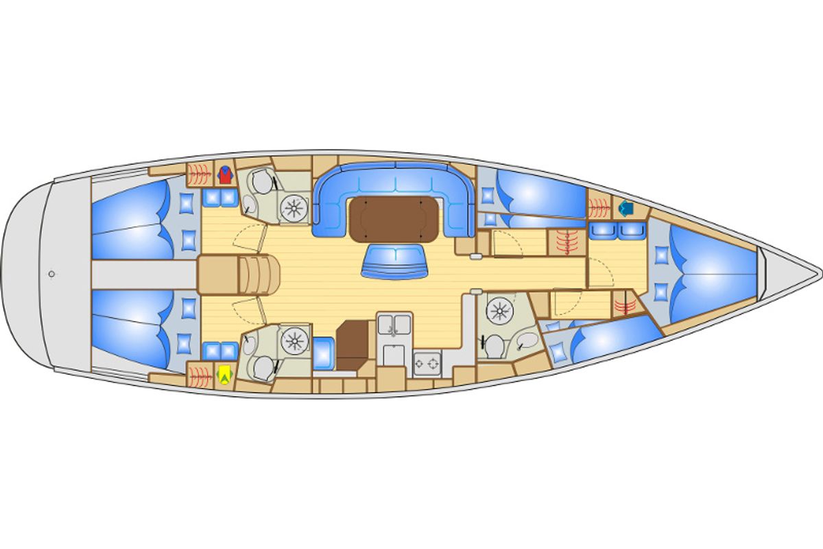 Floor plan of Canelupo, a Bavaria 50 sailboat at Punat, Croatia