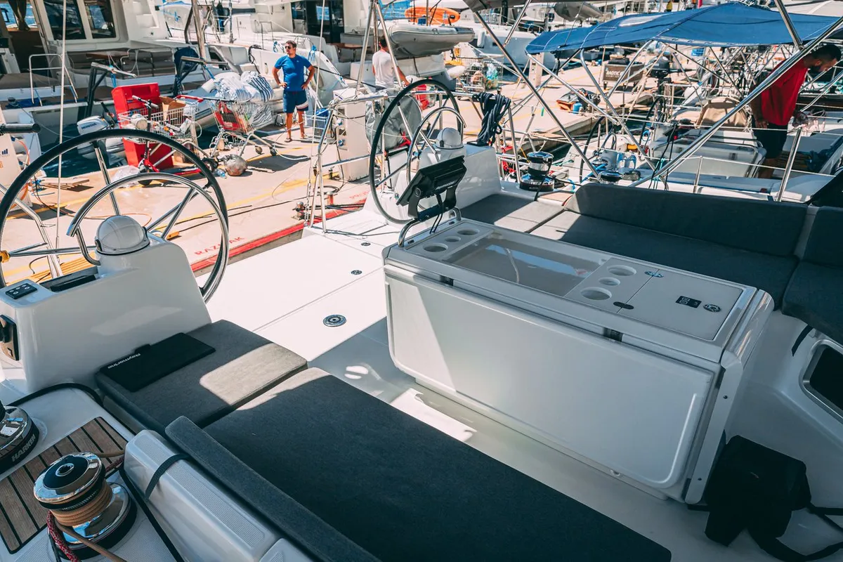 Deck of Cielito Lindo, a Jeanneau 54 sailboat at Seget Donji, Croatia