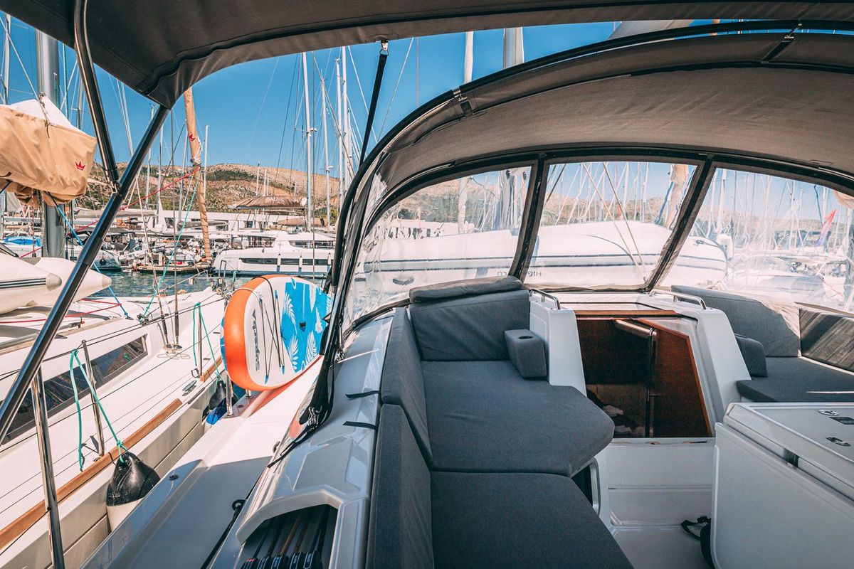 Deck of Cielito Lindo, a Jeanneau 54 sailboat at Seget Donji, Croatia