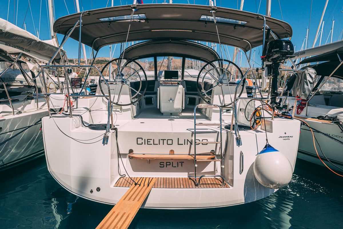 Exterior view of Cielito Lindo, a Jeanneau 54 sailboat at Seget Donji, Croatia