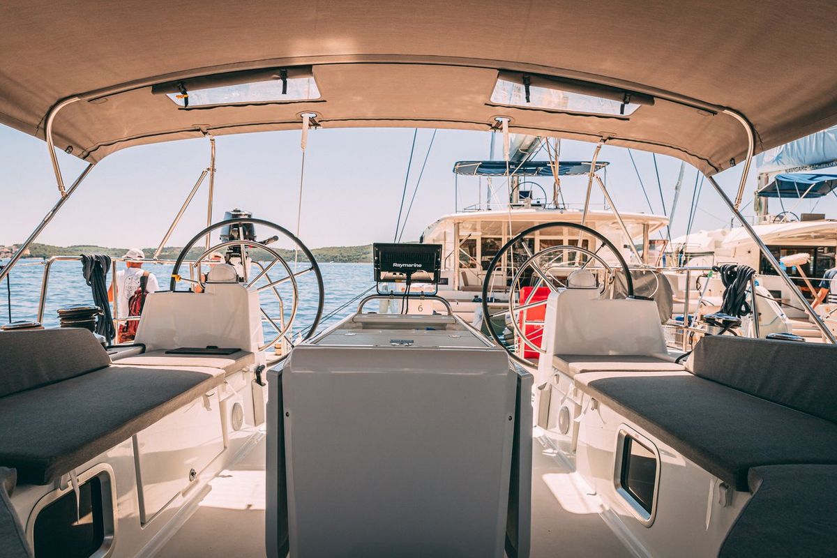 Cockpit of Cielito Lindo, a Jeanneau 54 sailboat at Seget Donji, Croatia